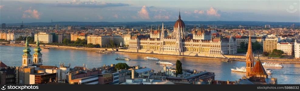 Budapest parliament in the sunset lights