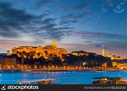 Budapest Royal Palace night view. Long exposure.
