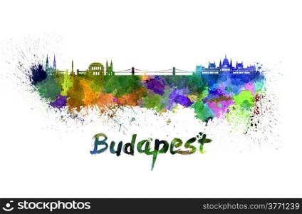 Budapest skyline in watercolor splatters with clipping path. Budapest skyline in watercolor