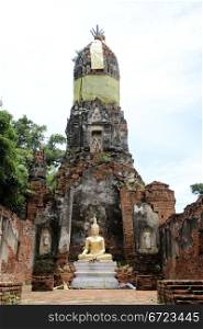 Buddha and stupa in Wat Choeng Tha in Ayutthaya in Thailand