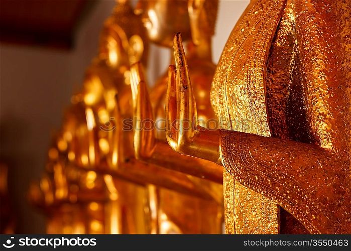 Buddha golden statue blessing hand, Wat Pho, Bangkok, Thailand