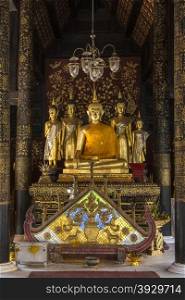 Buddha Images in the Wat Phra That Lampang Luang Buddhist Temple in Lampang near Chiang Mai in northern Thailand.