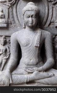 Buddha in Bhumisparsha, from 10 -11th century found in Bihar now exposed in the Indian Museum in Kolkata, West Bengal, India