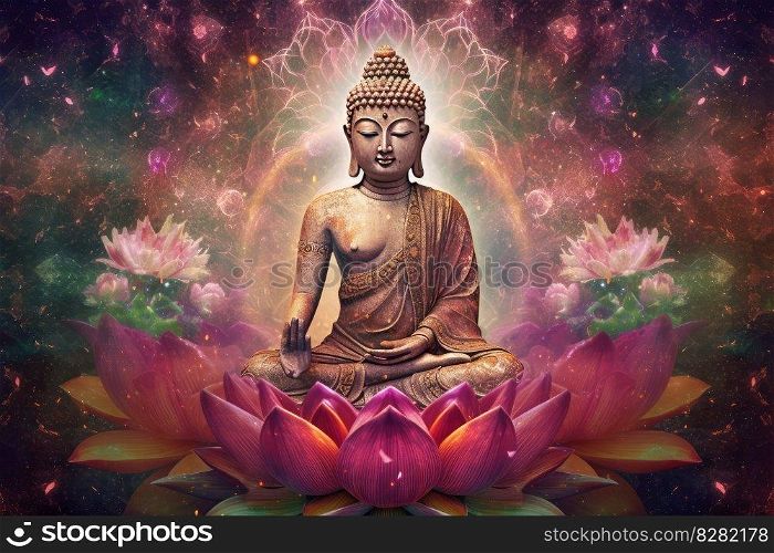 Buddha lotus. Art light design. Generate Ai. Buddha lotus. Generate Ai