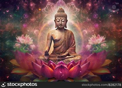 Buddha lotus. Art light design. Generate Ai. Buddha lotus. Generate Ai