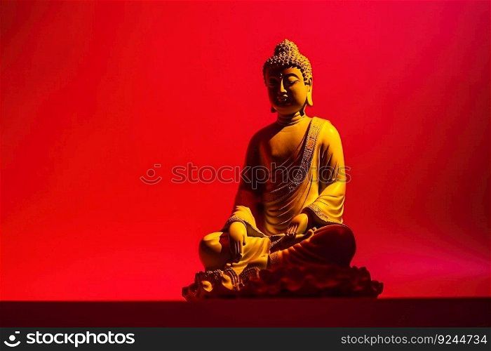 Buddha Purnima, Indian Buddhist religious holiday. AI generated. Buddha on a red background.. Buddha Purnima, Indian Buddhist religious holiday. AI generated.
