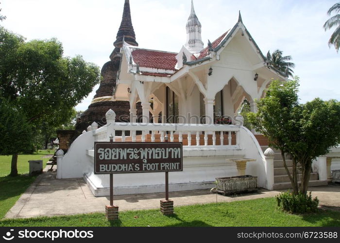 Buddha&rsquo;s footprint in Wat Traphang-Thong, Sulhotai, Thailand