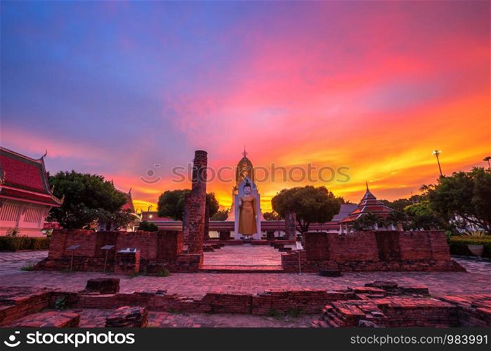 Buddha statue at sunset are Buddhist temple at Wat Phra Si Rattana Mahathat also colloquially referred to as Wat Yai is a Buddhist temple It is a major tourist attractions in Phitsanulok,Thailand.