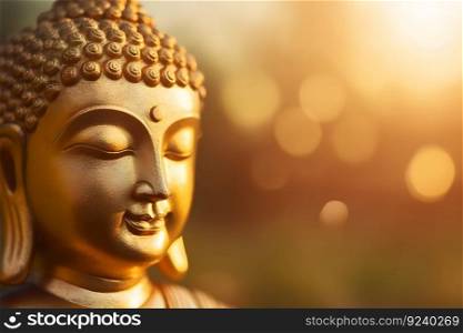 Buddha statue close-up in beautiful light. Close up of a Buddha figurine. Neural network AI generated art. Buddha statue close-up in beautiful light. Close up of a Buddha figurine. Neural network AI generated