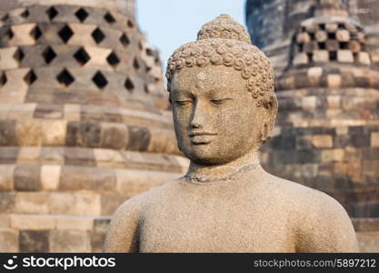Buddha statue in Borobudur Temple, Java island, Indonesia.