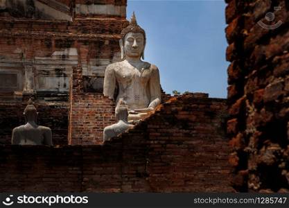 buddha statue in wat yai chai mongkol ayutthaya world heritage site of unesco thailand