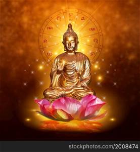 Buddha statue water lotus Buddha standing on lotus flower on orange background