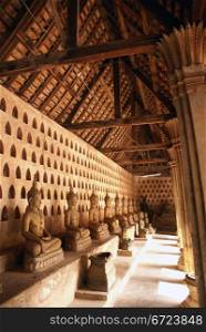 Buddhas and roof in Sisaket, Vyentyan, Laos
