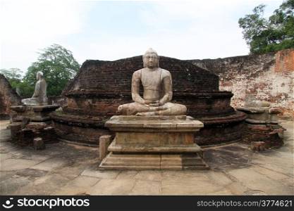 Buddhas inside vatadage temple in Polonnaruwa, Sri Lanka