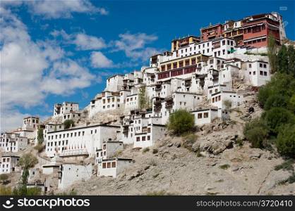 Buddhist heritage, Thiksey monastery ( Gompa ) temple under blue sky. India, Ladakh, Thiksey Monastery