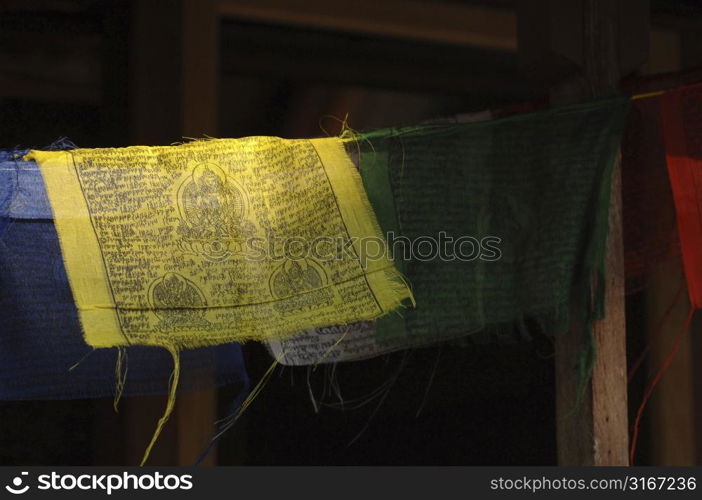 Buddhist prayer cloths hanging