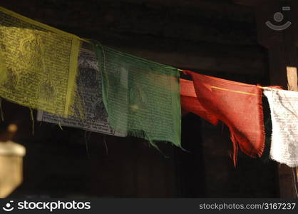 Buddhist prayer cloths hanging