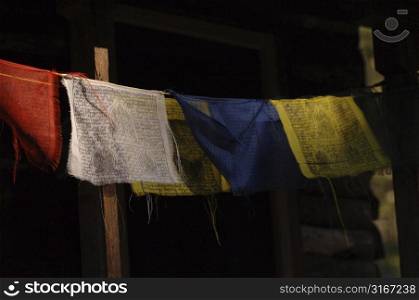 Buddhist prayer cloths hanging