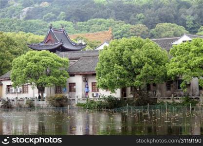 Buddhist temple and lake on the island Putoshan, China