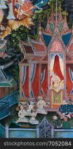 Buddhist temple mural painting (The life of Buddha) in Suphan Buri, Thailand