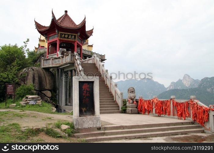 Buddhist temple on the top of mount in Jiuhua Shan, China
