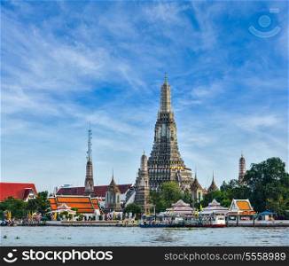Buddhist temple (wat) Wat Arun on Chao Phraya River. Bangkok, Thailand