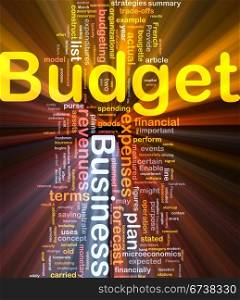 Budget background concept glowing. Background concept wordcloud illustration of budget glowing light
