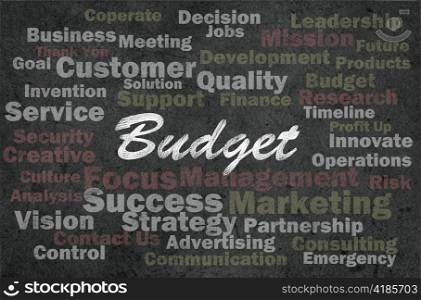 Budget concept with business related words on retro background