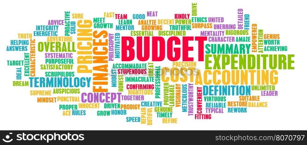 Budget Word Cloud Concept on White. Budget Word Cloud Concept
