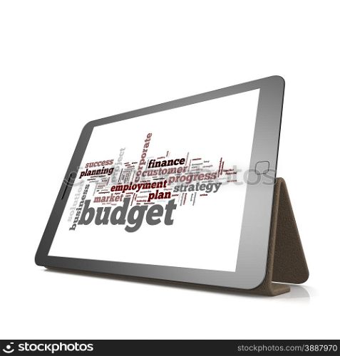Budget word cloud on tablet image with hi-res rendered artwork that could be used for any graphic design.. Budget word cloud cloud on tablet