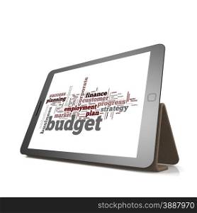 Budget word cloud on tablet image with hi-res rendered artwork that could be used for any graphic design.. Budget word cloud cloud on tablet