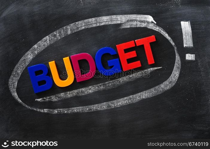Budget - word made of colorful letters on a smudged blackboard