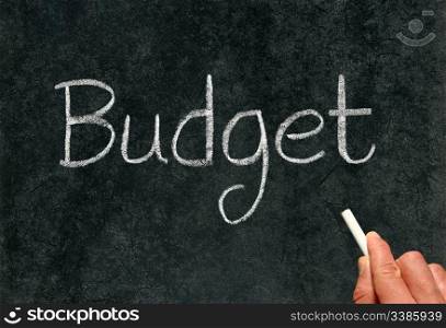 Budget, written with white chalk on a blackboard.