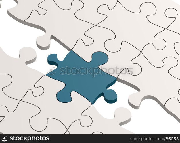 Bue puzzle as a bridge with a white parts, 3D rendering