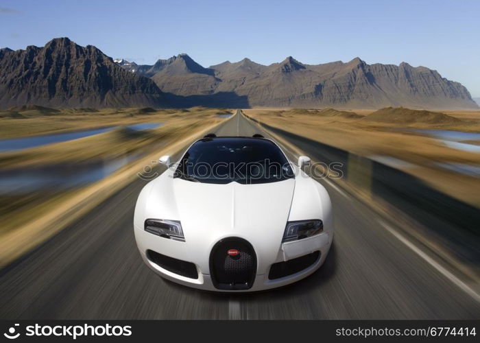 Bugatti Veyron EB 16.4 - a mid-engined grand touring car, designed and developed by the Volkswagen Group. It is the fastest street-legal production car in the world, with a top speed of 431.072 km/h (267.856 mph). Photographed in Iceland.