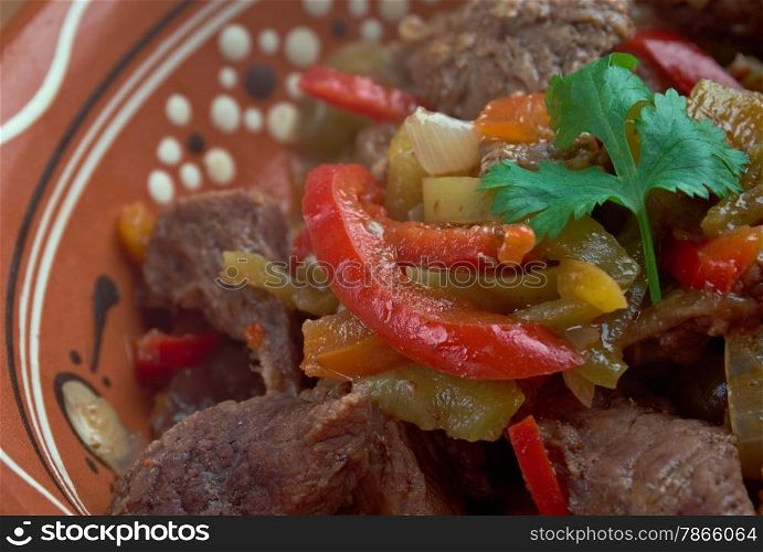 buglama - Uzbek Cuisine traditional dish with lamb and vegetables