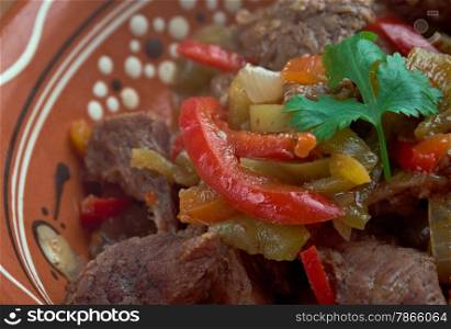 buglama - Uzbek Cuisine traditional dish with lamb and vegetables