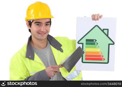 Builder advising people to reduce energy consumption
