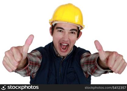 Builder giving thumbs-up gesture