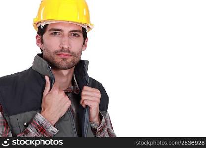 Builder hiding jacket collar