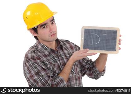Builder holding chalk board