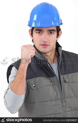 Builder pumping fist in delight