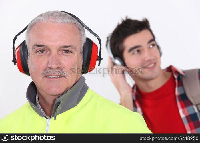 Builder wearing ear protection