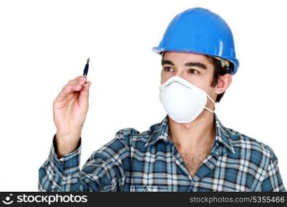Builder wearing face mask