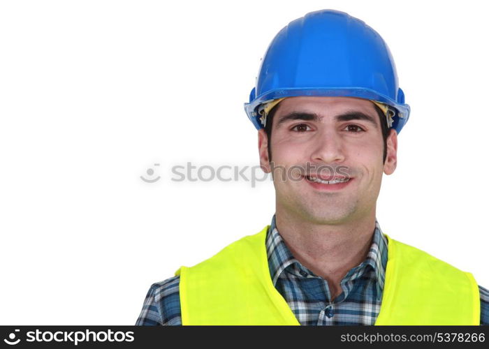 Builder wearing fluorescent jacket