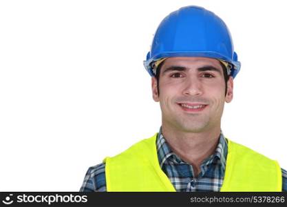 Builder wearing fluorescent jacket