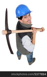 Builder with a pickaxe