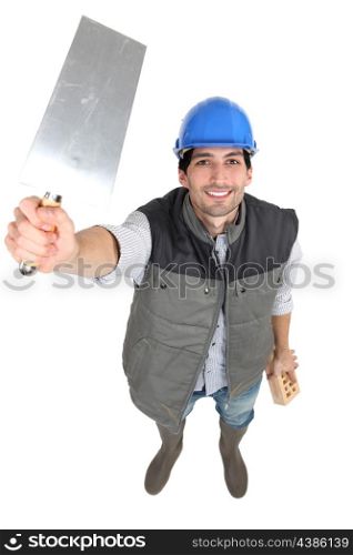 Builder with a trowel