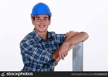 Builder with hammer