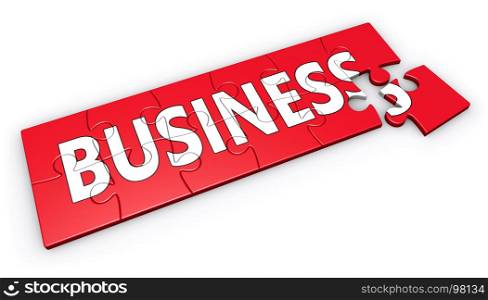 Building a new business concept with sign and word on a red 3d puzzle illustration isolated on white background.